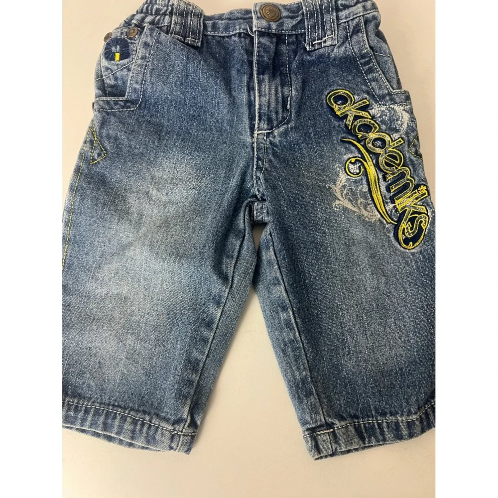 Akademiks Baby Boys‎ Denim Jeans Blue Embroidered Y2K 0-6M Medium Wash CSWHL